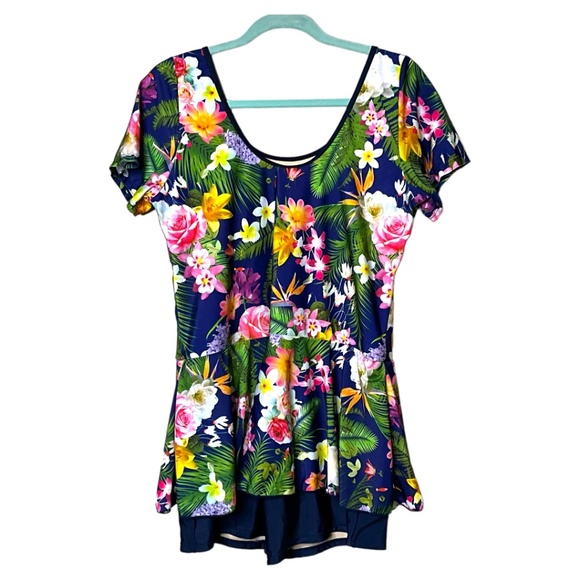 Tropical Floral Women's Swim One Piece - Picture 3 of 10